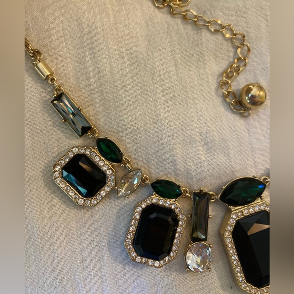 Kate Spade‎ Jeweled Black Emerald Green Olive Clear Formal Bling Necklace - Picture 4 of 16